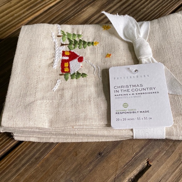 Pottery Barn Christmas in the Country Embroidered Cotton/Linen Napkins -Set of 4 - Picture 12 of 16